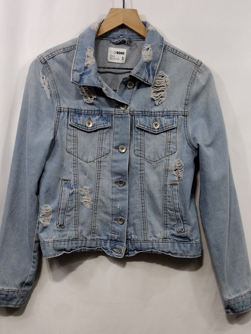 Ci Sono Faded Distressed Denim Jacket - Women's S Light Blue Boho Retro 90s Y2M